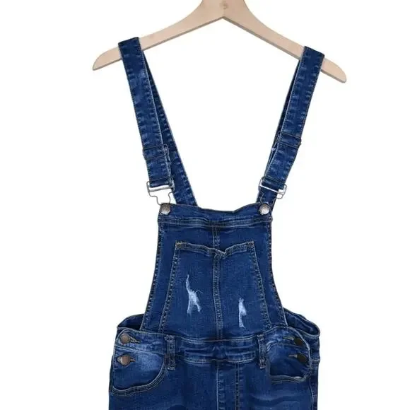 Encore Womens 9 Denim Distressed Overalls - Picture 3 of 12
